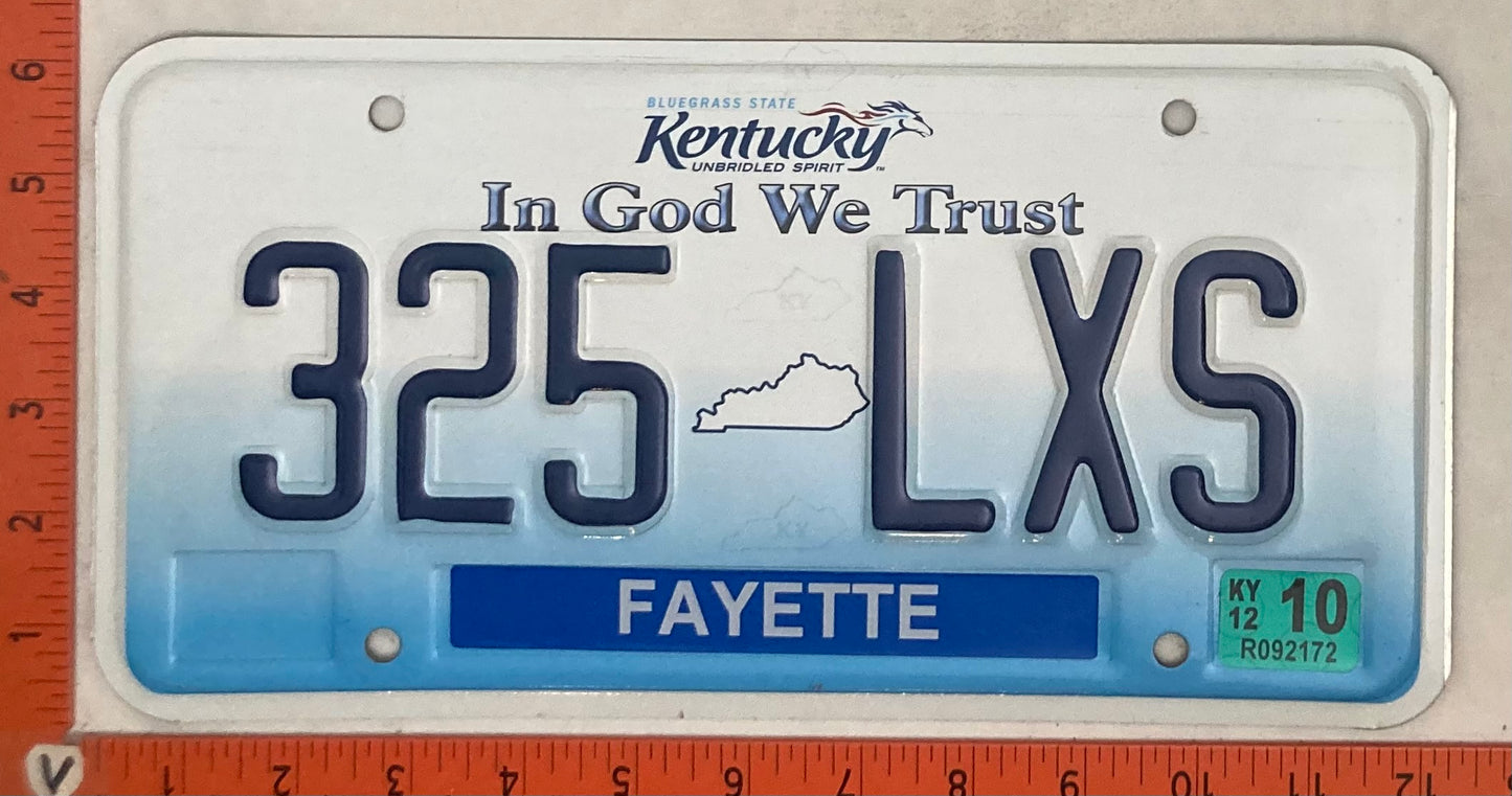 2012 Kentucky #325 LXS Passenger License Plate