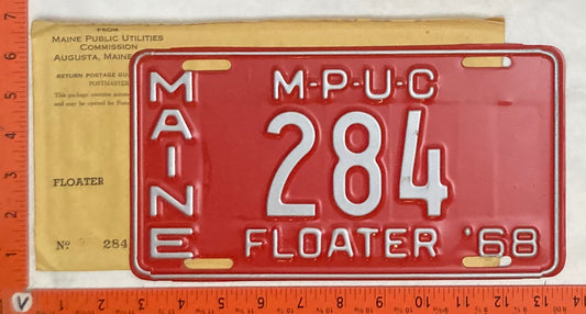 1968 Maine #284 Public Utilities Commission License Plate (w/Envelope)