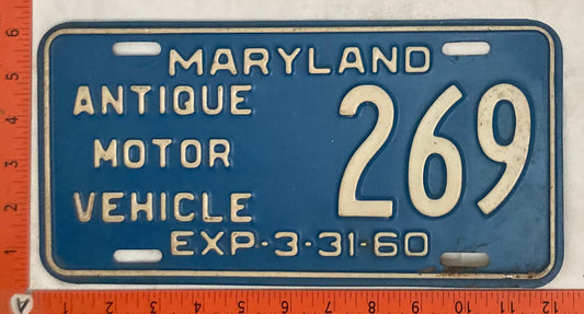 1960 Maryland #269 Historic Motor Vehicle License Plate