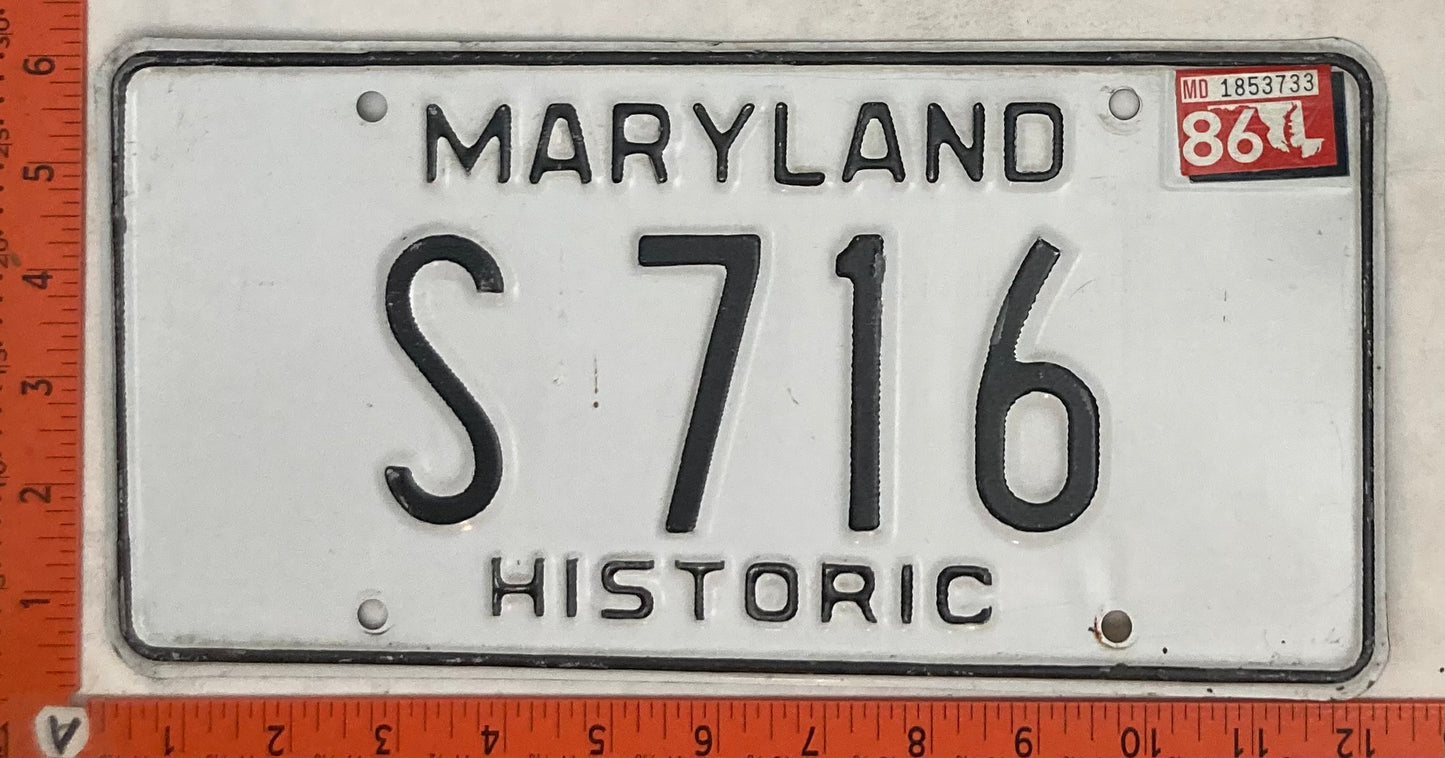 1986 Maryland #S 716 Historic Motor Vehicle License Plate