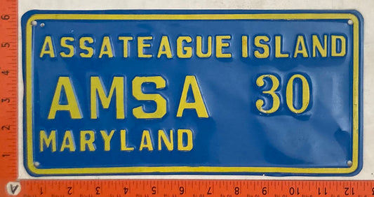 Undated Maryland #AMSA 30 License Plate (Assateague Island)