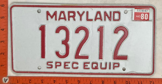 1980 Maryland #13212 Special Equipment License Plate