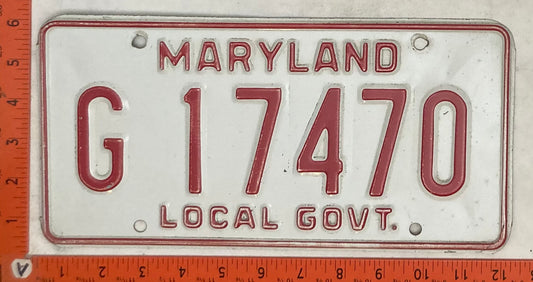 Undated Maryland #G 17470 Local Government License Plate