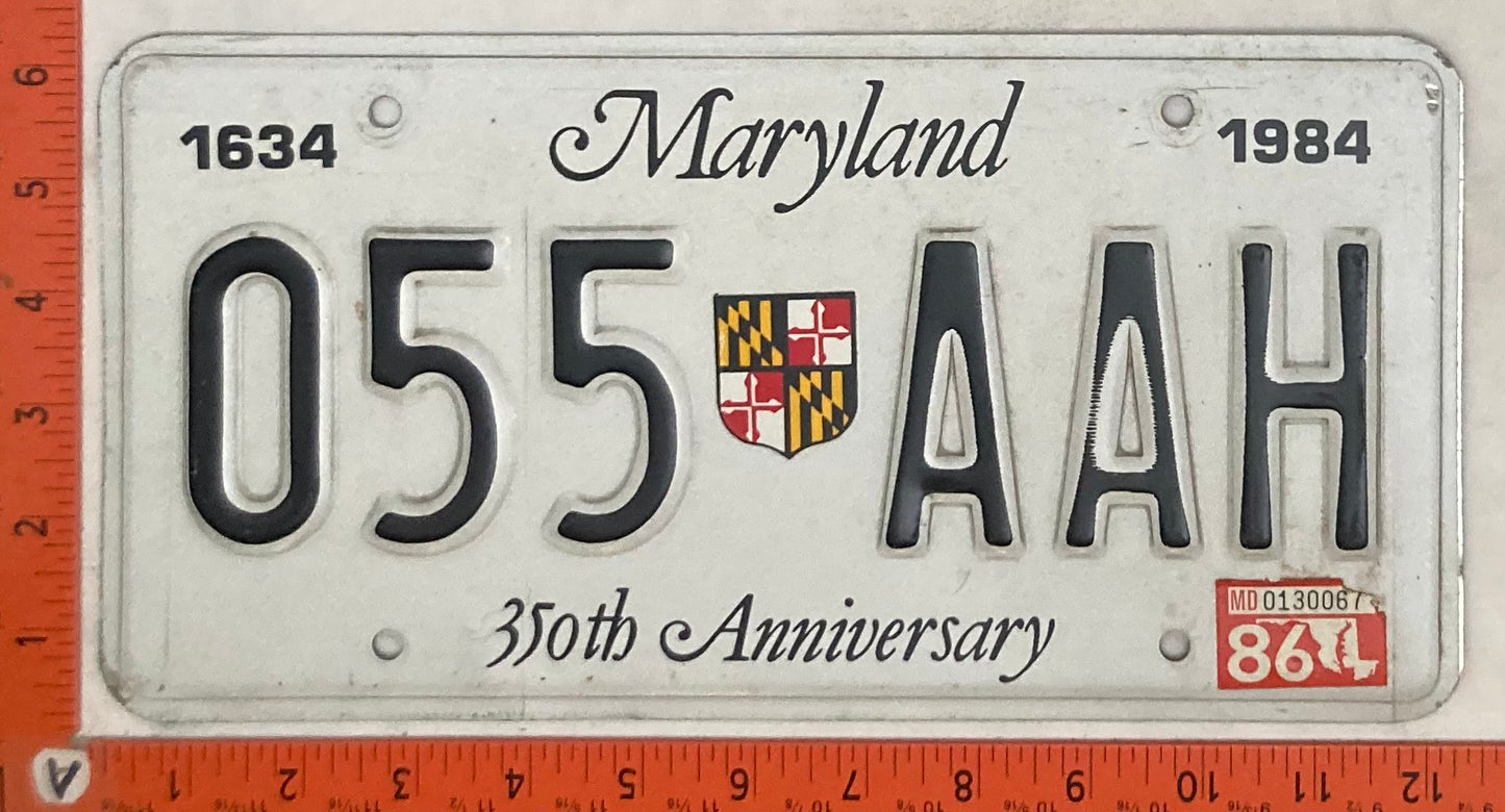1986 Maryland #055 AAH Passenger License Plate