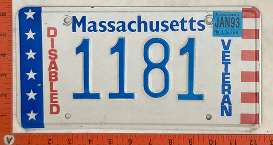 1993 Massachusetts #1181 Disabled Veteran Passenger License Plate