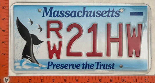 Undated Massachusetts #R/W 21HW Passenger License Plate