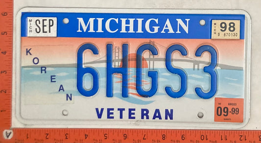 1999 Michigan #6HG23 Korean Veteran Passenger License Plate