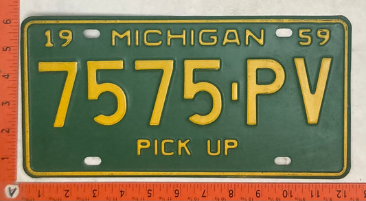 1959 Michigan #7575 PV Pick Up Truck License Plate