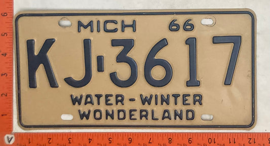 1966 Michigan #KJ 3617 Passenger License Plate