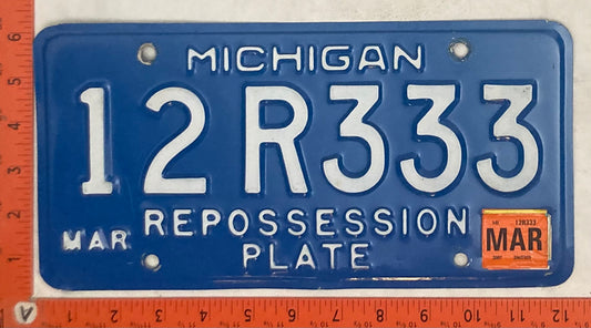 2007 Michigan #12R333 Repossession License Plate