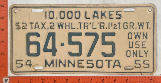 1954 - 55 Minnesota #64-575 Private Trailer License Plate