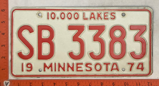 1974 Minnesota #SB 3383 Passenger License Plate