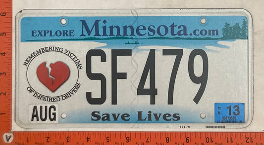 2013 Minnesota #SF479 Passenger License Plate