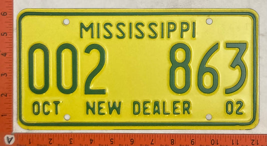 2002 Mississippi #002 863 New Dealer License Plate