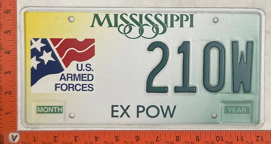 Undated Mississippi #210W EX POW Passenger License Plate