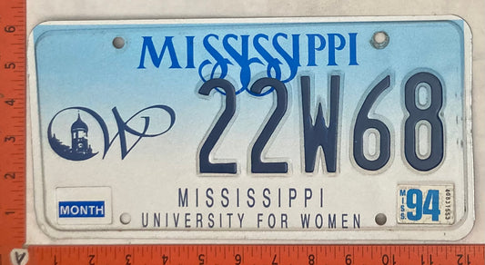 1994 Mississippi #22W68 Passenger License Plate