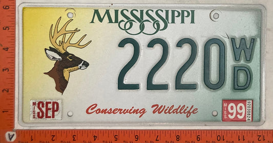 1999 Mississippi #2220W/D Passenger License Plate