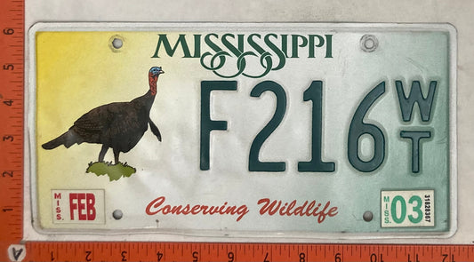 2003 Mississippi #F216W/T Passenger License Plate
