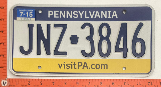 2015 Pennsylvania #JNZ 3846 Passenger License Plate