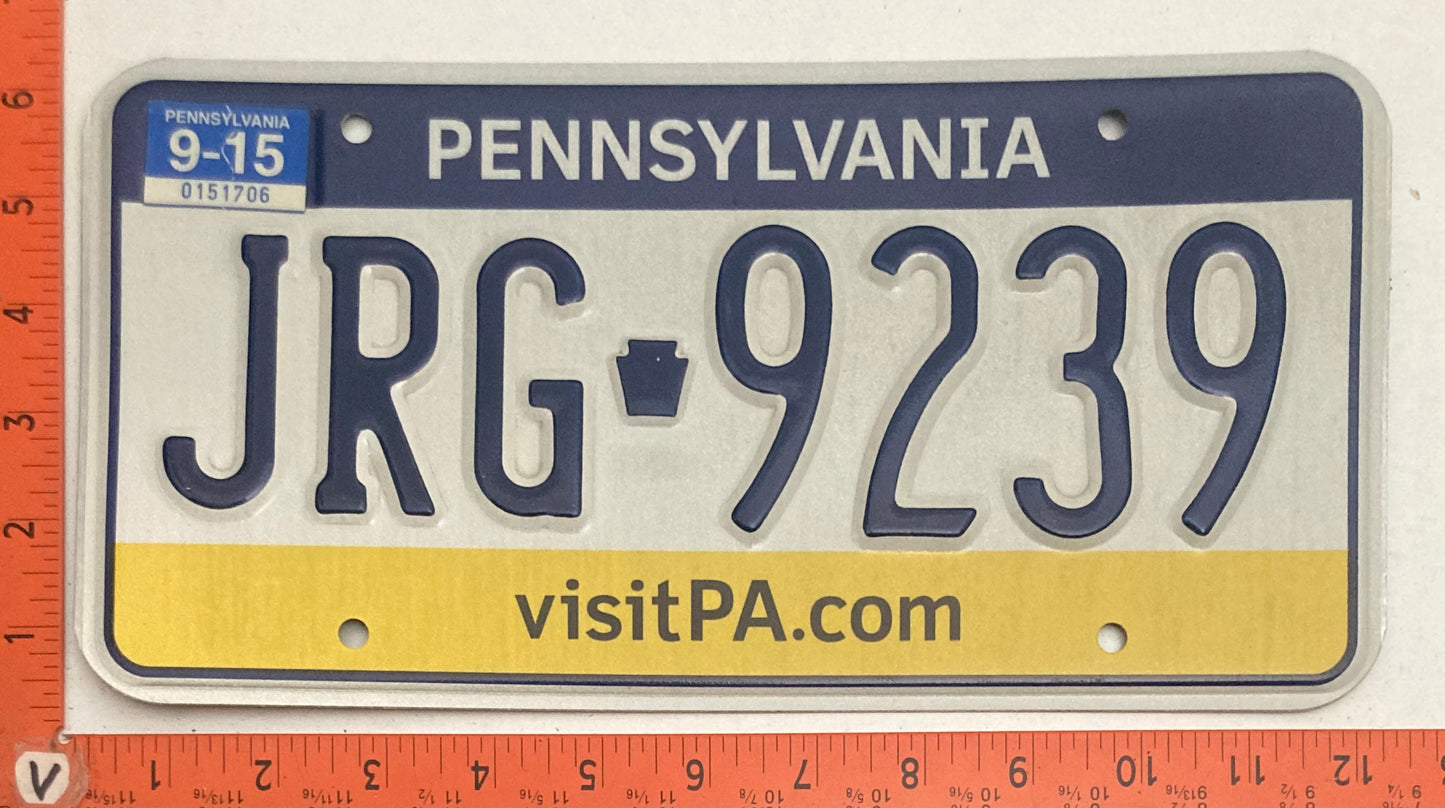 2015 Pennsylvania #JRG 9239 Passenger License Plate