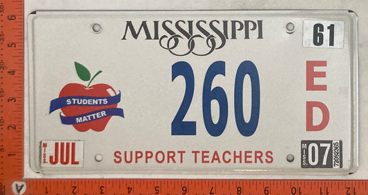 2007 Mississippi #260 E/D Passenger License Plate