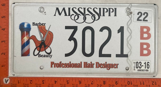 2016 Mississippi #3021 B/B Passenger License Plate