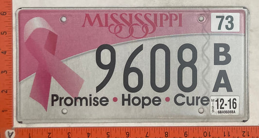 2016 Mississippi #9608 B/A Passenger License Plate