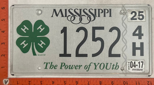 2017 Mississippi #1252 4/H Passenger License Plate