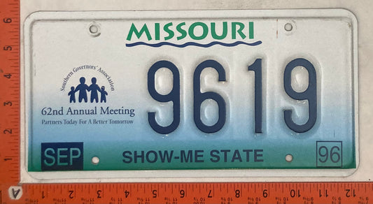 1996 Missouri #9619 Passenger License Plate
