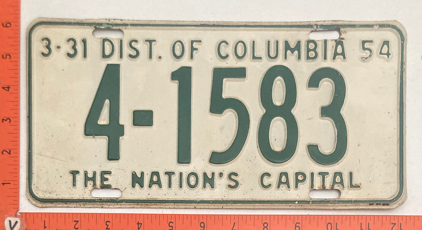 1954 Washington, DC #4-1583 Passenger License Plate