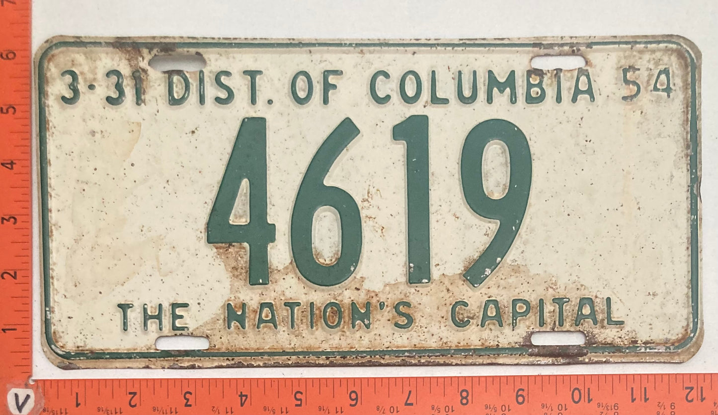1954 Washington, DC #4619 Passenger License Plate