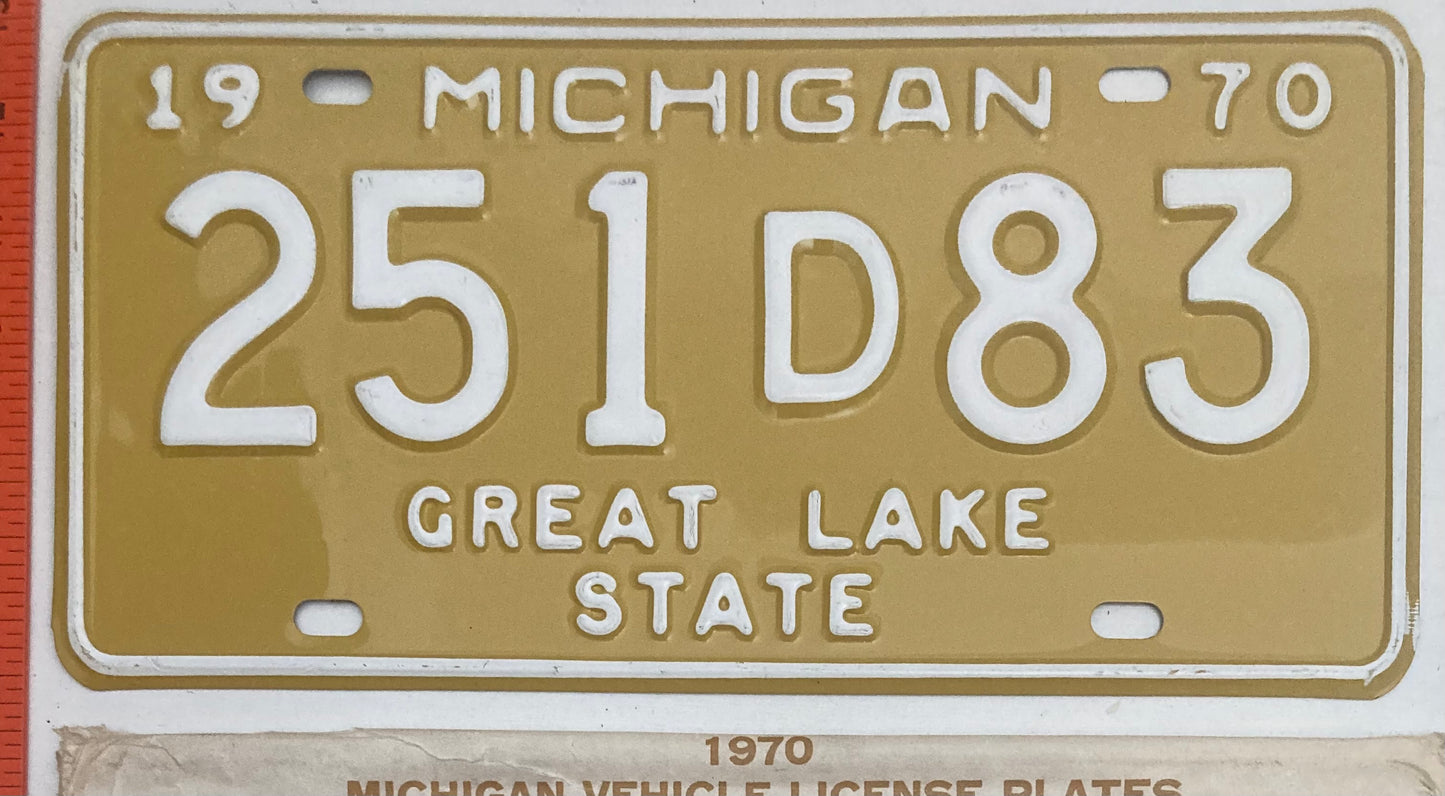 1970 Michigan #251D83 DEALER License Plate with original envelope