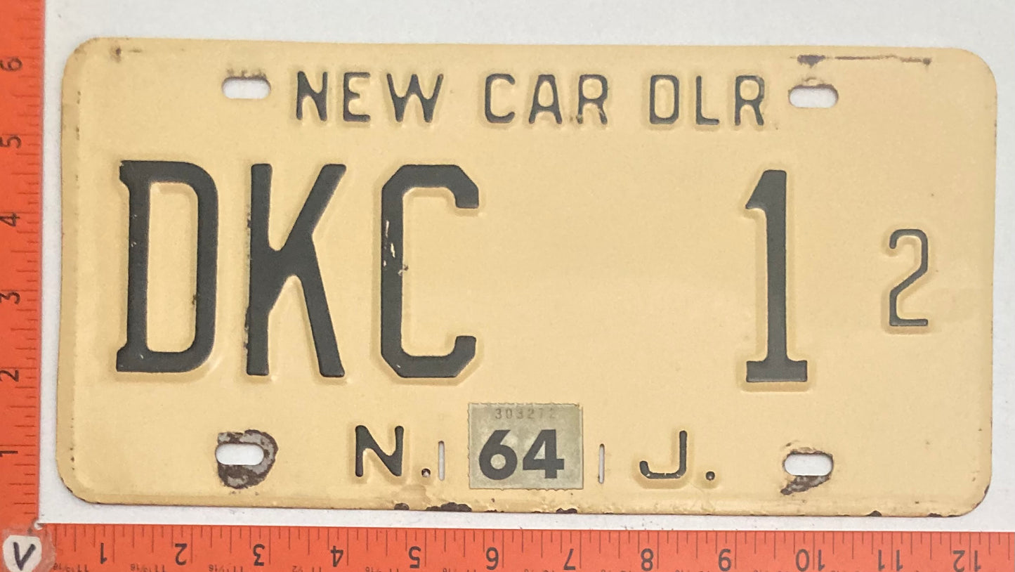 1964 New Jersey #DKC  1 2 NEW CAR DEALER License Plate