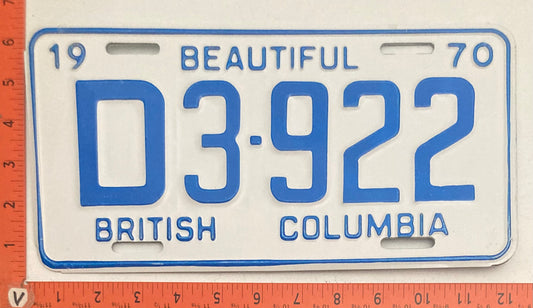 1970 British Columbia #D3-922 DEALER License Plate