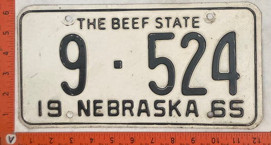 1965 Nebraska #9-524 Passenger License Plate
