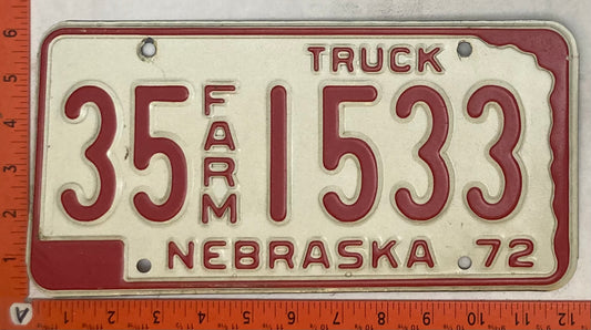 1972 Nebraska #35 1533 Farm Truck License Plate