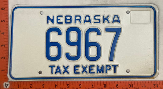 Undated Nebraska #6967 Tax Exempt License Plate