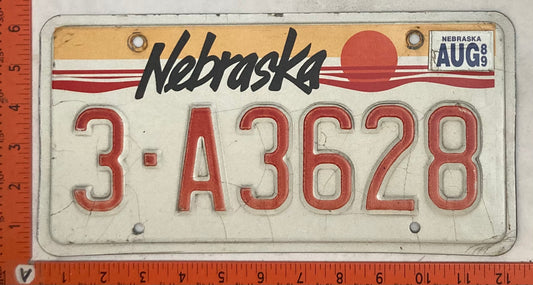 1989 Nebraska #3-A3628 Passenger License Plate
