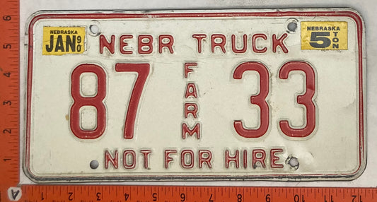 1990 Nebraska #87 33 Farm Truck License Plate