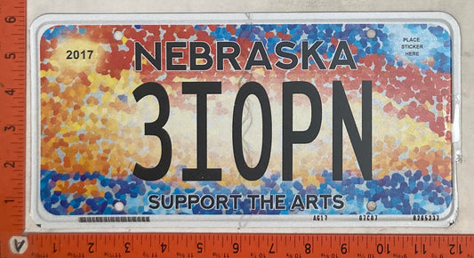 2017 Nebraska #3IOPN Passenger License Plate