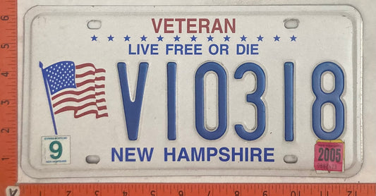 2005 New Hampshire #V10318 Veteran Passenger License Plate