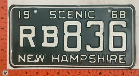 1968 New Hampshire #RB 836 Passenger License Plate