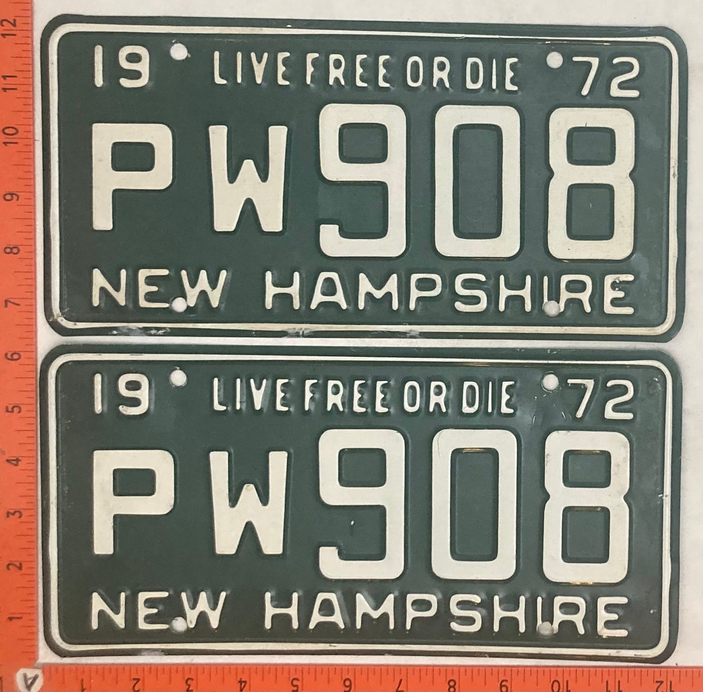 1972 New Hampshire #PW908 Passenger License Plate (Pair)