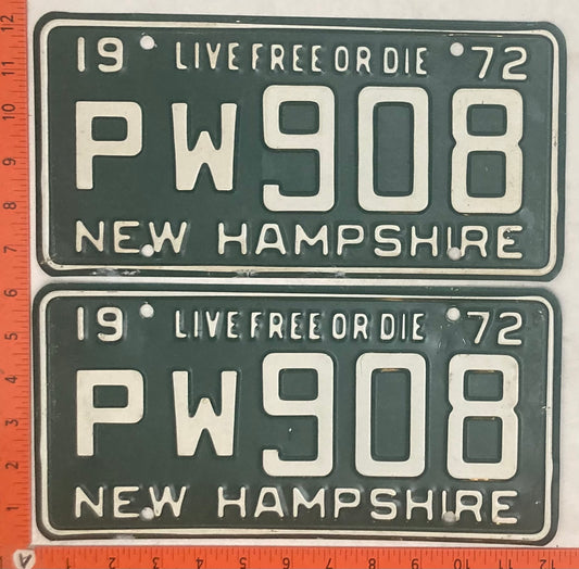 1972 New Hampshire #PW908 Passenger License Plate (Pair)