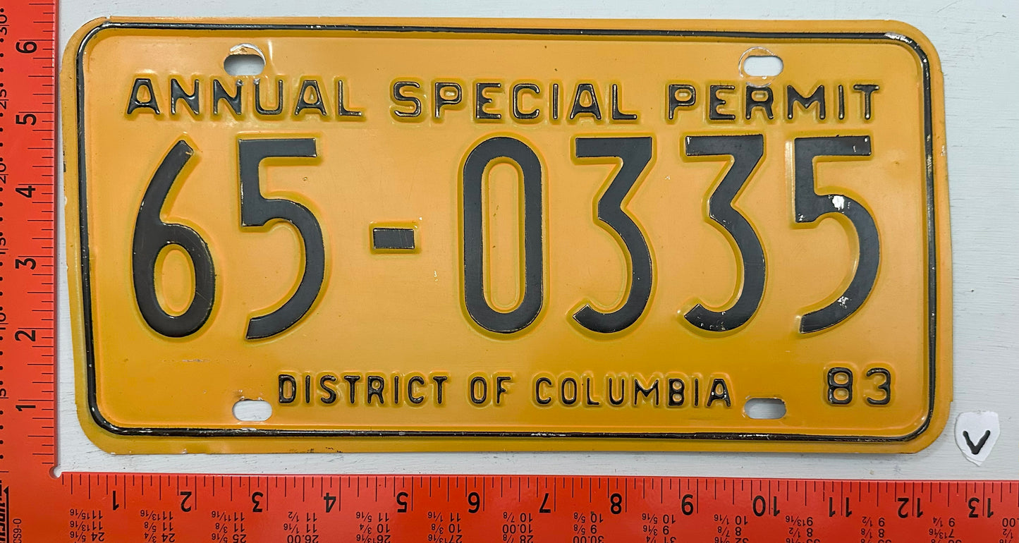 1983 Washington, DC #65-0335 Annual Special Permit License Plate