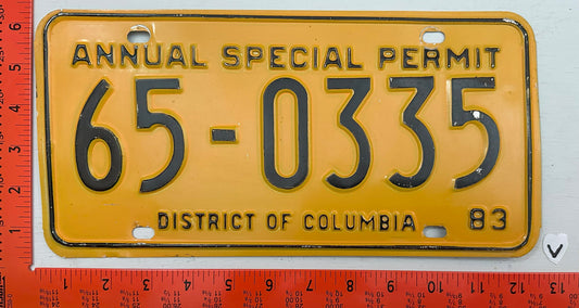 1983 Washington, DC #65-0335 Annual Special Permit License Plate