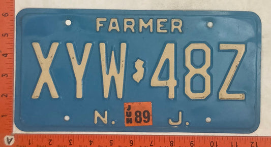 1989 New Jersey #XYW-48Z Farm License Plate