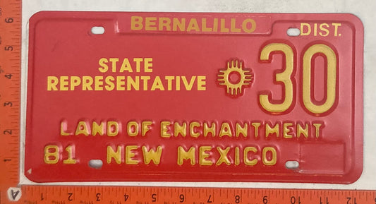 1981 New Mexico #30 State Representative License Plate