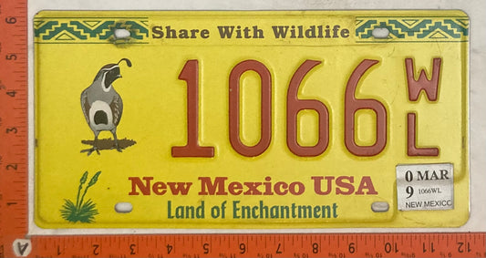2009 New Mexico #1066 W/L Passenger License Plate