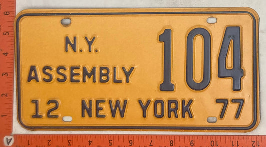 1977 New York #104 New York Assembly Passenger License Plate